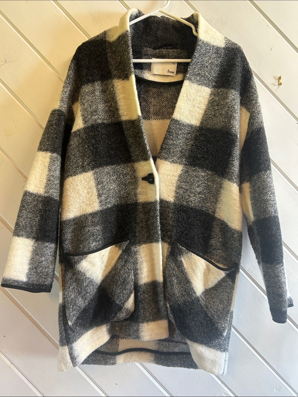 WILFRED FREE Off Duty Black and Cream Checked Wool Coat - Picture 2 of 11